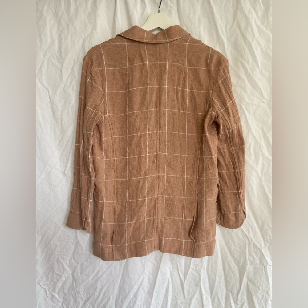 MADEWELL Tan Breezewoven Larsen Blazer in Windowpane Linen Oversized Size XS - Picture 7 of 15